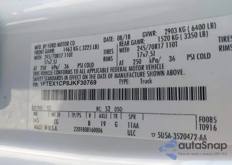 2018 Ford F-150 Xl from USA, damaged, VIN 1FTEX1CP8JKF30769